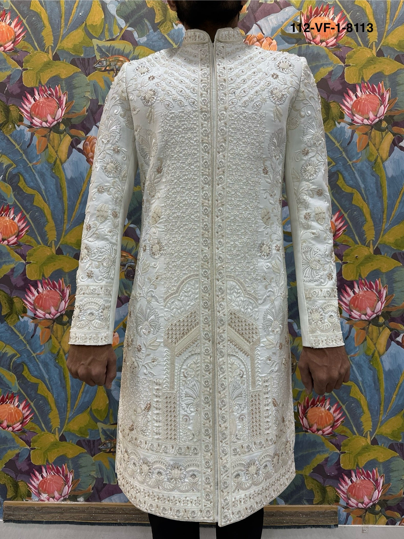 Men Premium Cream Heavy Embroidered Sherwani Fabric with Free Pant – Unstitched Wedding Wear