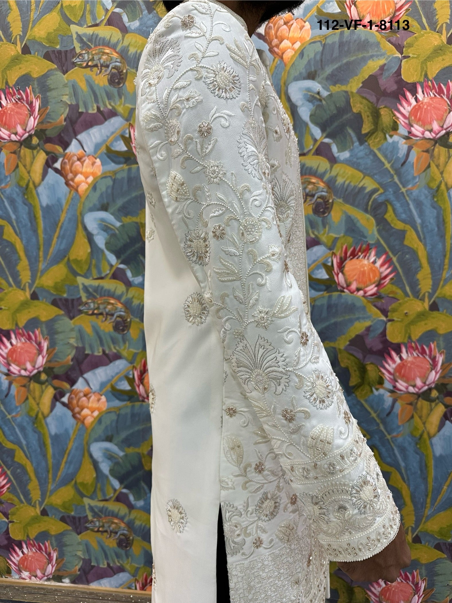 Men Premium Cream Heavy Embroidered Sherwani Fabric with Free Pant – Unstitched Wedding Wear