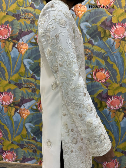 Men Premium Cream Heavy Embroidered Sherwani Fabric with Free Pant – Unstitched Wedding Wear