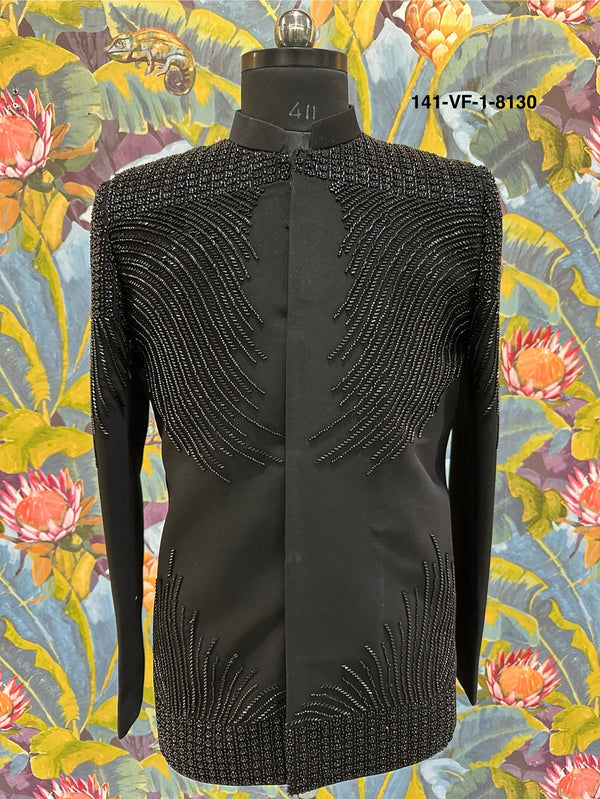 Men Premium Black Heavy Embroidered Sherwani Fabric with Free Pant – Unstitched Designer Wear