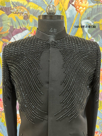 Men Premium Black Heavy Embroidered Sherwani Fabric with Free Pant – Unstitched Designer Wear