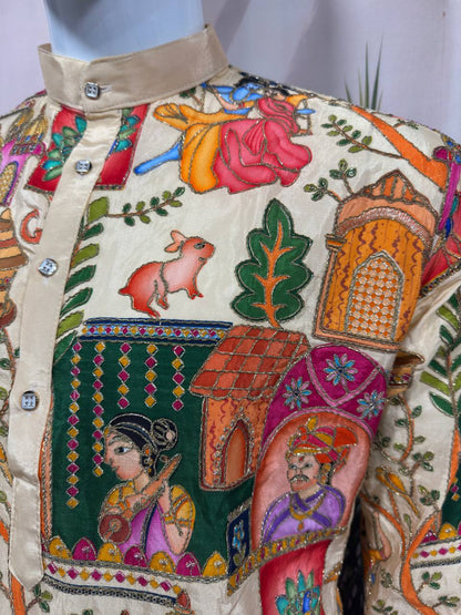 Premium Heritage Position Print Kurta for Men | Embroidered Festive Wear