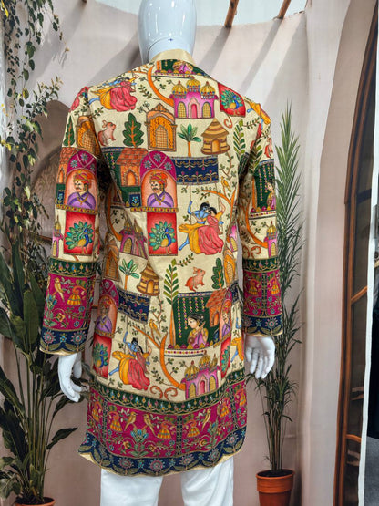 Premium Heritage Position Print Kurta for Men | Embroidered Festive Wear
