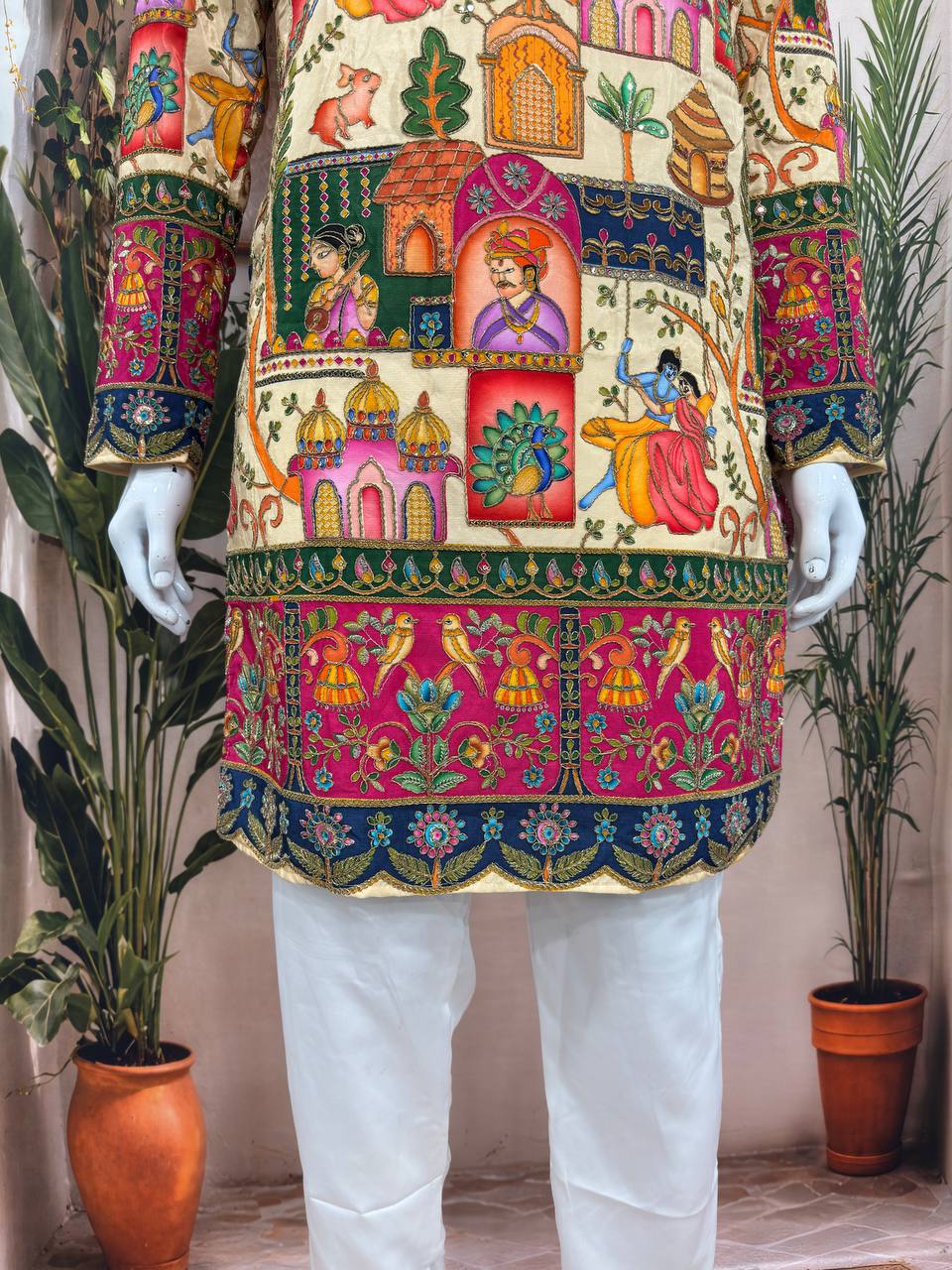 Premium Heritage Position Print Kurta for Men | Embroidered Festive Wear