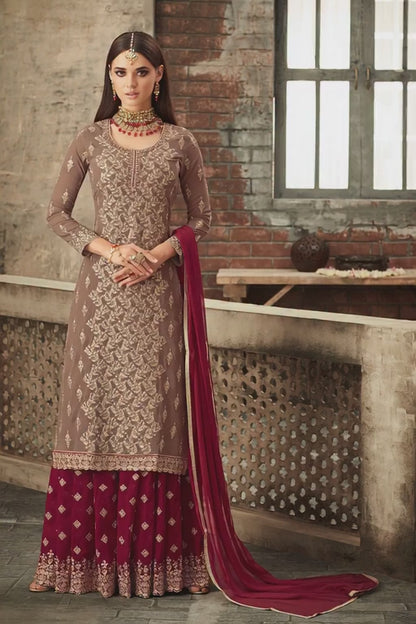 Premium Dusty Pink Embroidered Sharara Suit Set | Luxury Party Wear by Kavlee