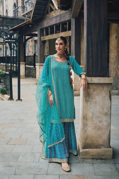 Premium Heavy Embroidered Peplum Sharara Suit | Kavlee