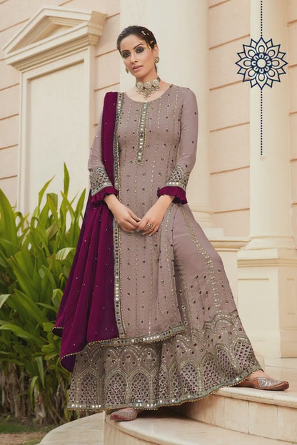 Exquisite Lavender Heavy Embroidered Peplum Sharara Suit | Luxury Festive Wear | Kavlee