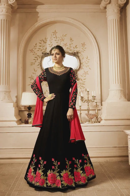 Stunning Jet Black Designer Gown with Golden Embroidery – 28080