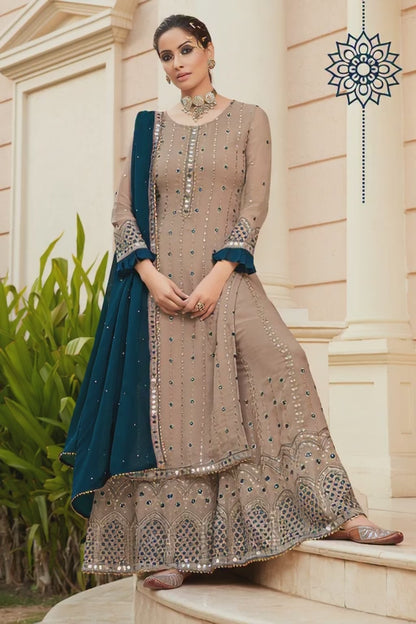 Exquisite Coffee Brown Heavy Embroidered Peplum Sharara Suit | Luxury Festive Wear | Kavlee
