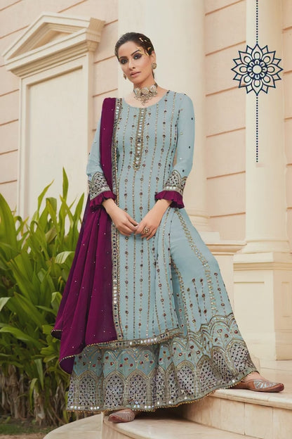 Exquisite Deep Wine Heavy Embroidered Peplum Sharara Suit | Luxury Festive Wear | Kavlee