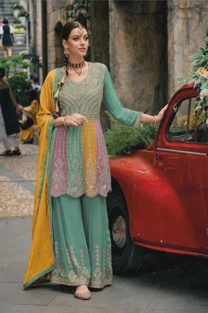 Premium Heavy Embroidered Peplum Sharara Suit - 3 Colors | Kavlee