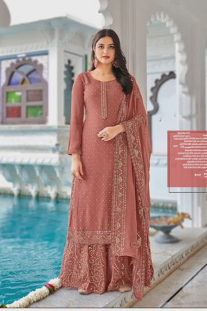 Premium Light Brown Heavy Embroidered Peplum Sharara Suit | Kavlee