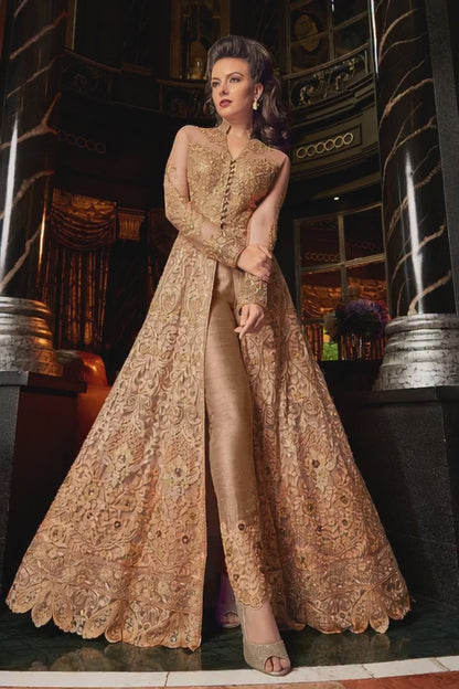 Metallic Gold Front-Slit Indo-Western Suit - 10531