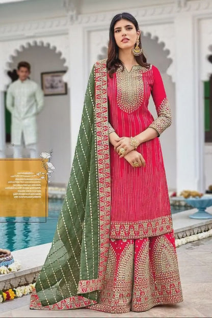 Exquisite Deep Magenta Heavy Embroidered Peplum Sharara Suit | Luxury Wedding Wear | Kavlee