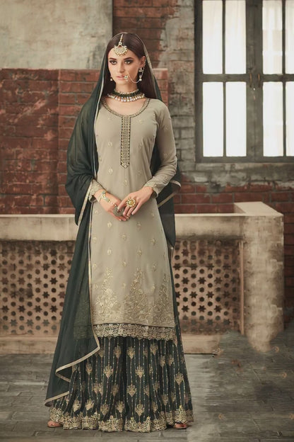 Premium Mehndi Green Embroidered Sharara Suit Set | Luxury Party Wear by Kavlee