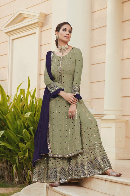 Exquisite Emerald Green Heavy Embroidered Peplum Sharara Suit | Luxury Festive Wear | Kavlee