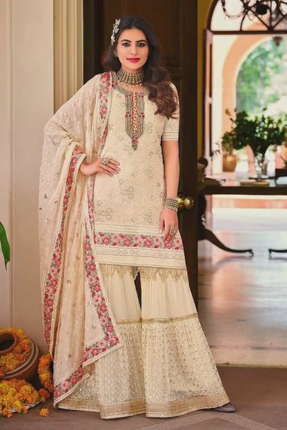 Exquisite Mustard Yellow Heavy Embroidered Peplum Sharara Suit | Luxury Festive Wear | Kavlee