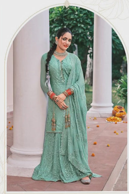 Premium Blue Heavy Embroidered Sharara Suit | Kavlee