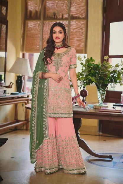 Heavy Embroidered Peplum Sharara Suit | Luxury Festive Wear | Kavlee