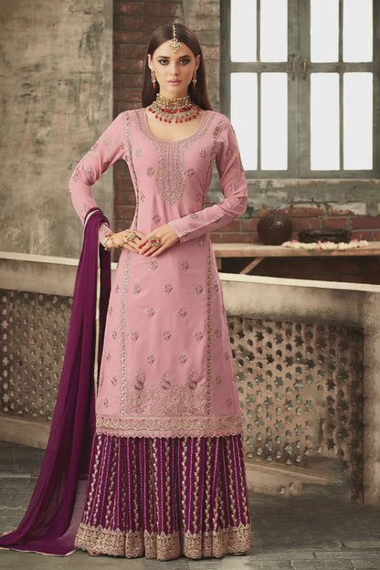 remium Pink Embroidered Sharara Suit Set | Luxury Party Wear by Kavlee